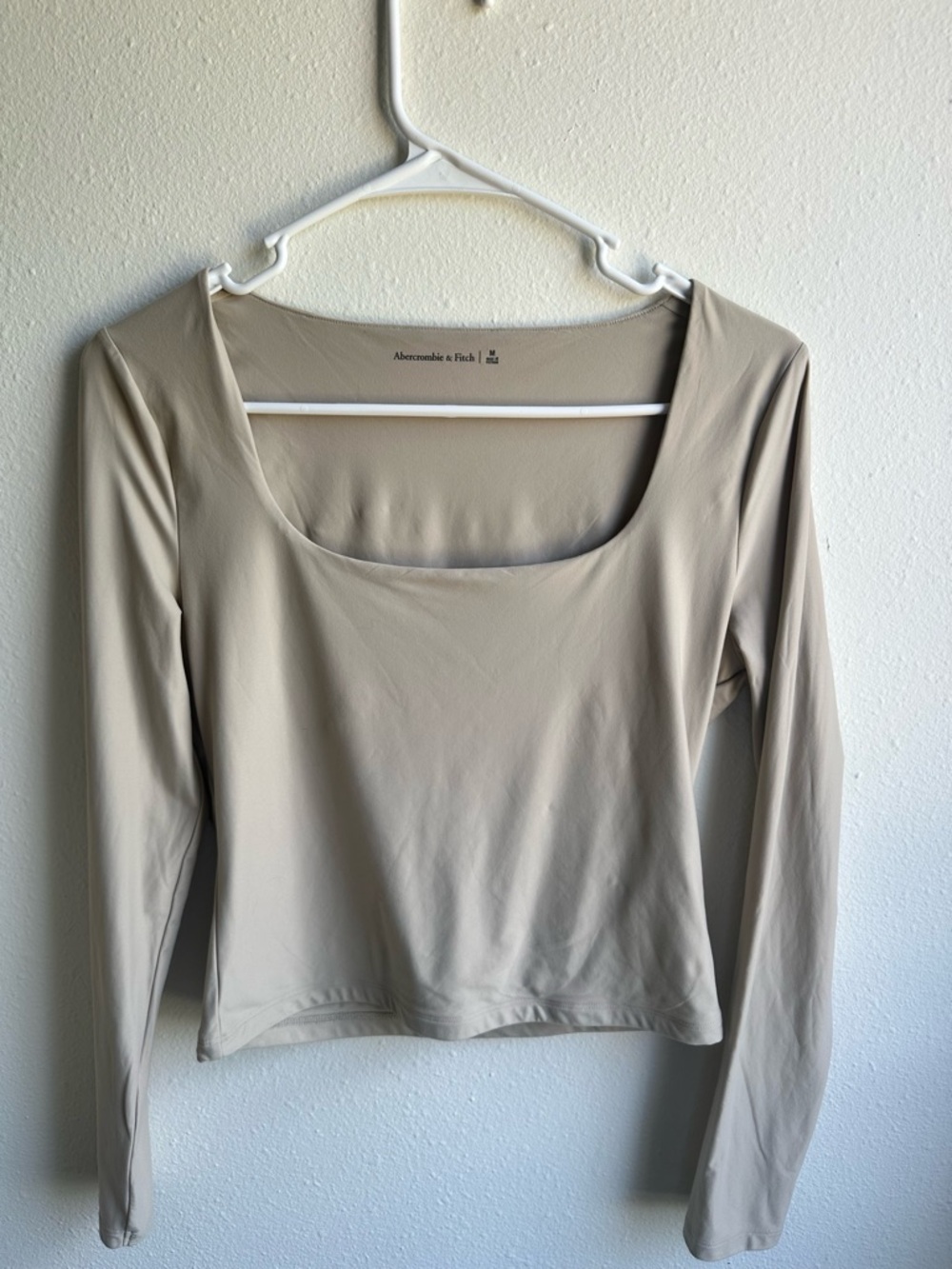 Abercrombie & Fitch Long Sleeve Scoop Neck Top - Taupe